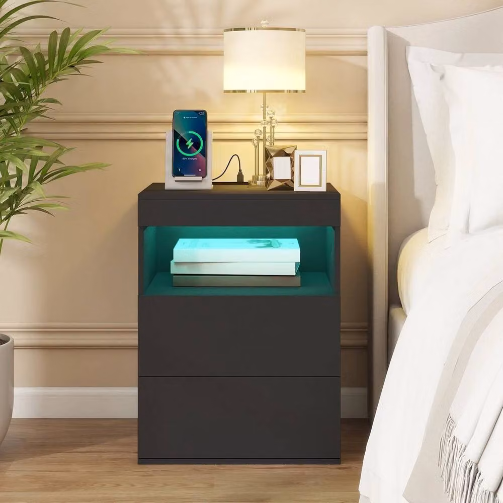EONLION Modern Black 3-Drawer LED Light Bedside Table with Integrated Lighting, W/D/H: 100 x 60 x 100 cm – 3