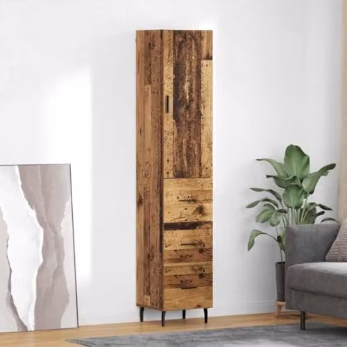 vidaXL Modern Tall Highboard in Brown with Hinged Doors and Drawers, W/D/H: 34.5 x 34.0 x 180.0 cm – 1