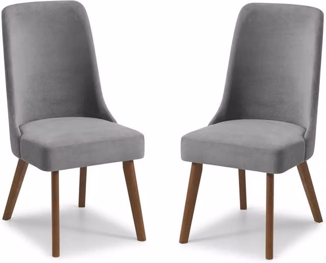 Cheshire Langford Set of 2 Premium Velvet Dining Chairs in Grey with Walnut Wood Frame