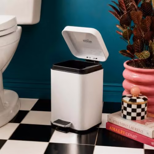 Harbour Housewares Pack of 2 White Stainless Steel Square Pedal Bins with Removable Inner Bucket, 3L – 2