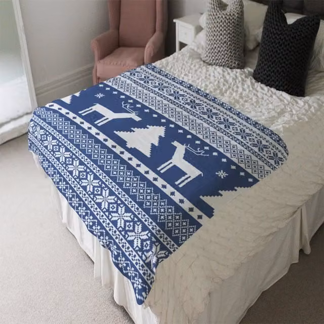 Benjamin Tate Design LTD Blue Knitted Ornamental Pattern Soft Blanket for Adults