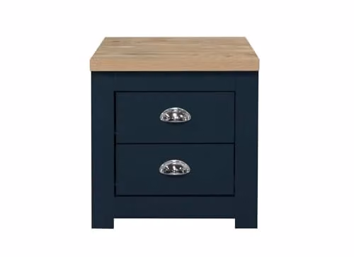 Birlea Highgate 2 Drawer Bedside Table Navy Blue and Oak Effect W/D/H: 44.6 x 39.5 x 48 cm