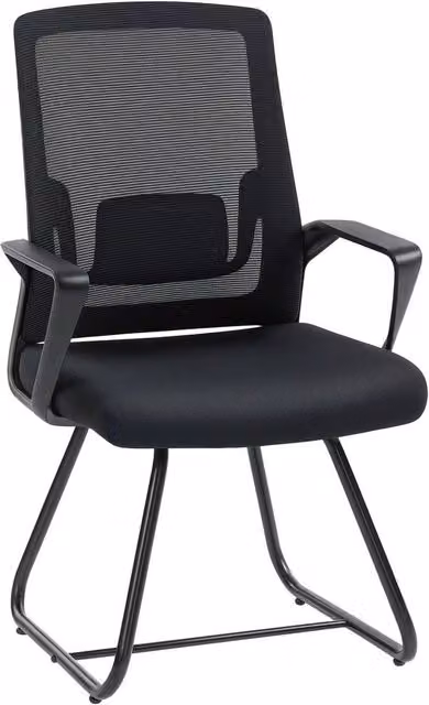 KORVIXA Black Mesh Back No-Wheel Office Meeting Chair with Armrests