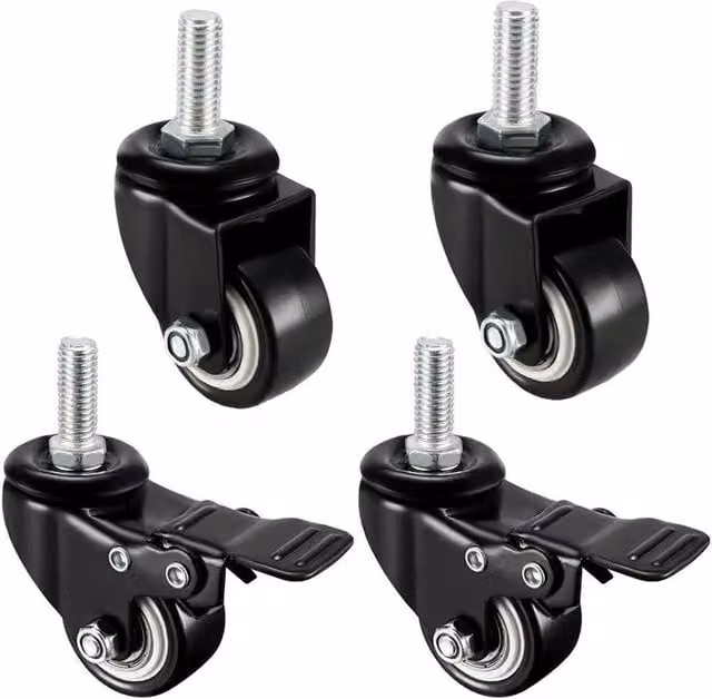 NESTLUNE 4-Pack Black Rubber 360 Degree Swivel Furniture Castor Wheels with Threaded Stem – 1