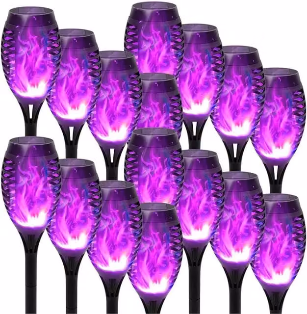 Nordara 12 Pack Multicolour Flame Effect Solar LED Stake Lights in Black – 1