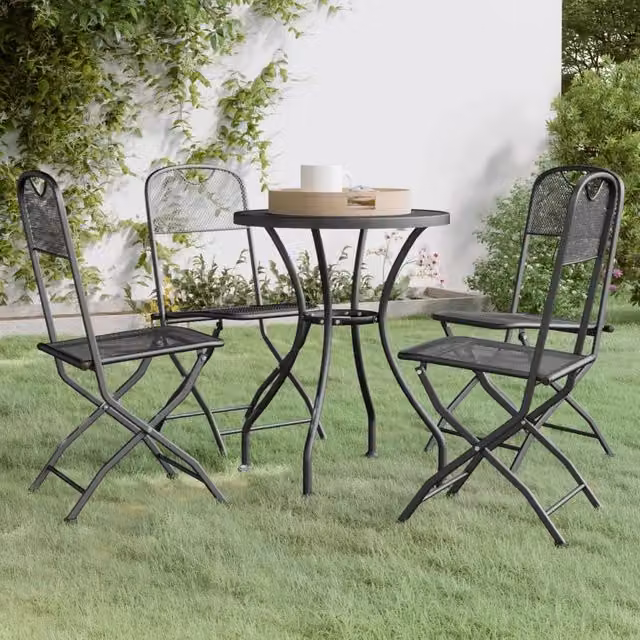 Berkfield Home 5 Piece Garden Dining Set in Black Anthracite Expanded Metal Mesh – 1