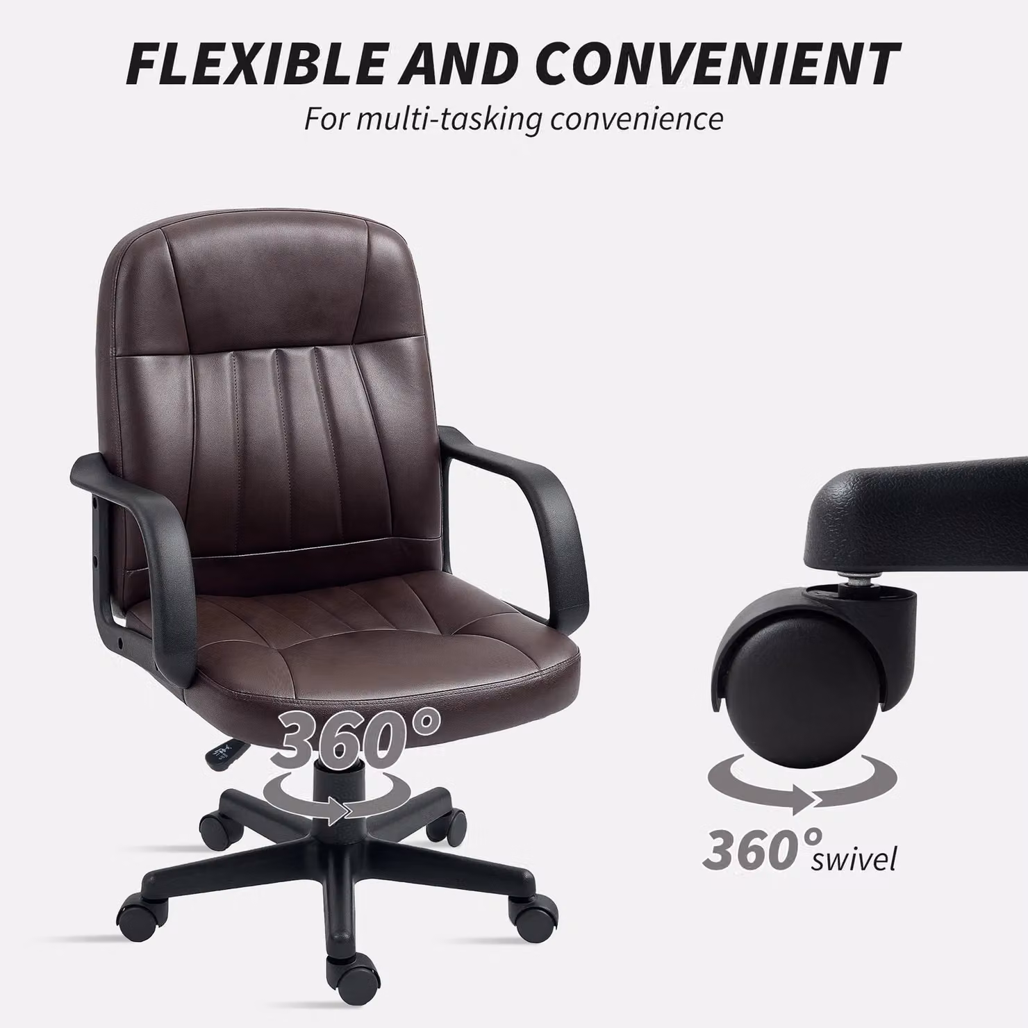 HOMCOM Dark Brown PU Leather Swivel Office Chair for Home and Computer Desk – 5