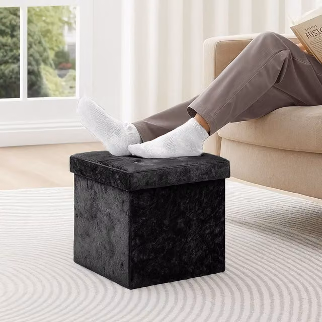 Home Republic Black Velvet Cube Storage Box W/D/H: 39 x 38 x 38 cm