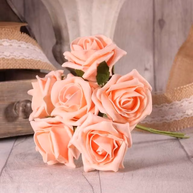 Kingsbury Gifts Bunch of 6 Small Foam Tea Roses in Orange and Pink