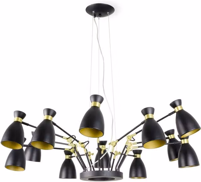 Faro Retro 12 Light Multi Arm Ceiling Pendant in Black and Copper with E14 Bulbs