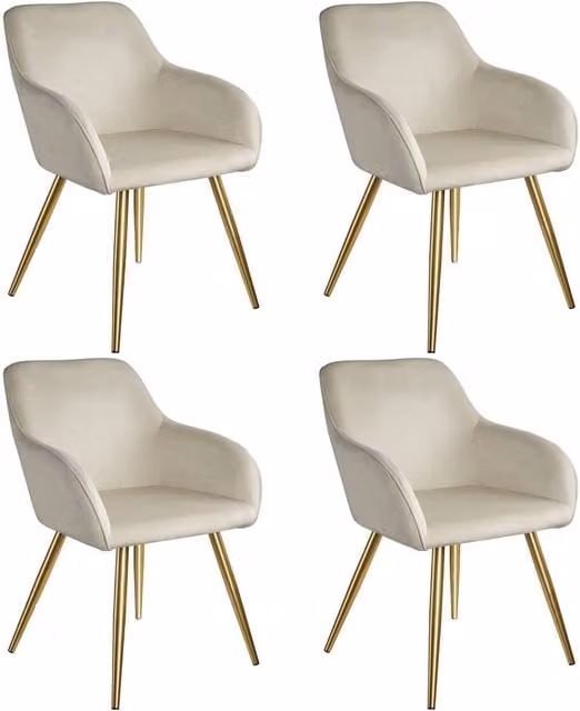 tectake Marilyn Accent Chair Set of 4 in Cream and Gold – 1