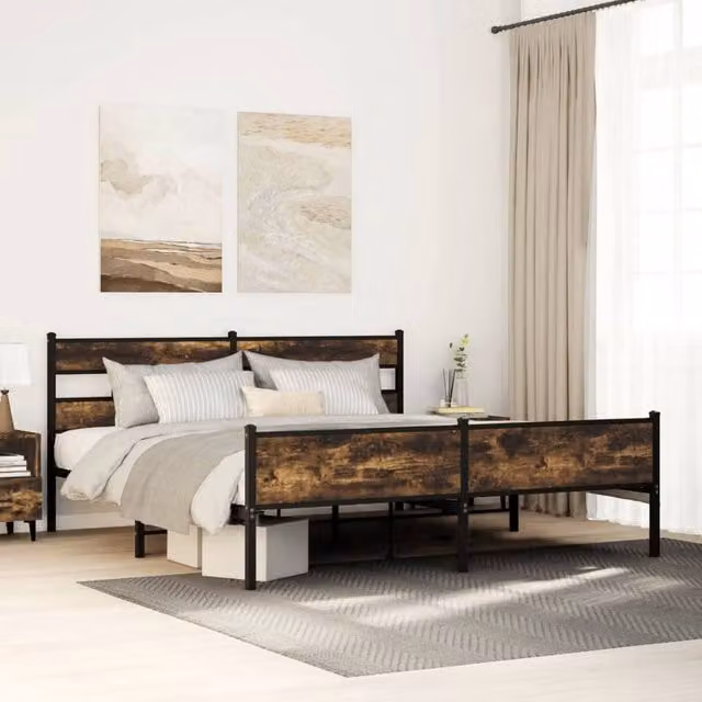 Berkfield Home Metal Bed Frame in Smoked Oak and Black, W/D/H: 180 x 200 cm Super King – 1