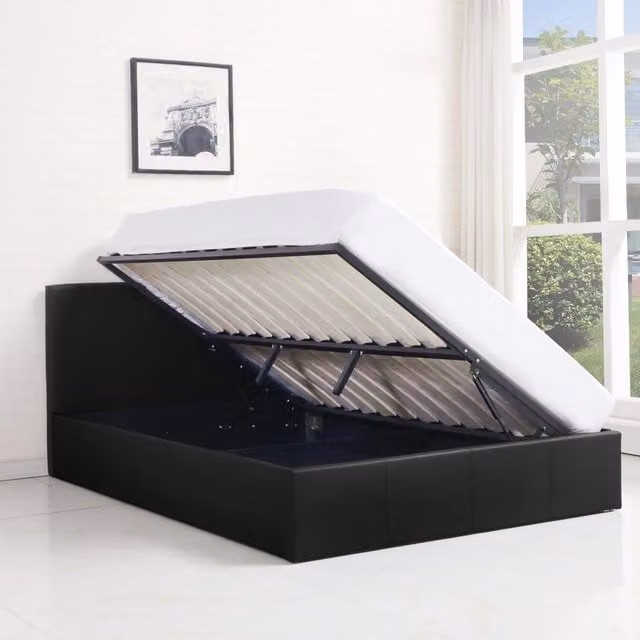 Kosy Koala Single Ottoman Storage Bed with Mattress in Black Synthetic Leather, W/D/H: 90 x 190 cm