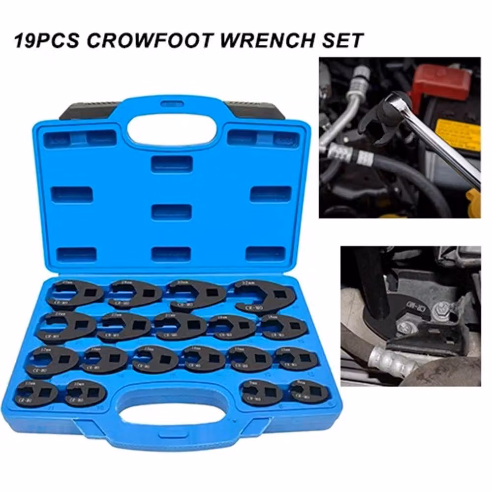 Nordara 19-Piece Metric Crowfoot and Flare Nut Wrench Set in Black Steel – 6