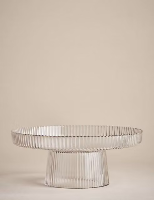 M&S Transparent Glass Ribbed Round Cake Stand