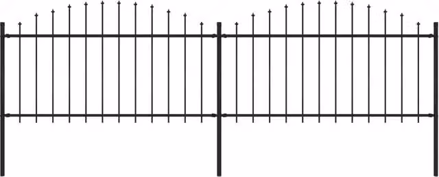 Berkfield Home Black Steel Spear Top Garden Fence, H: 1.25-1.5 m x W: 3.4 m