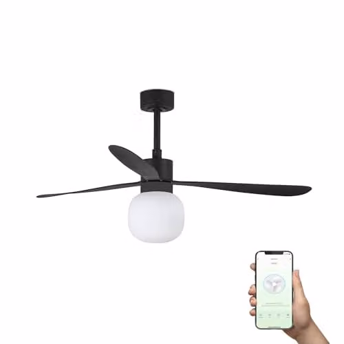 Netlighting Amelia 132cm Tuya Smart Ceiling Fan with Dimmable LED Globe in Black