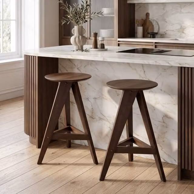Wyld and Coco Retro Rubberwood Dining Stools Set, Dark Brown, 2-Pack – 1