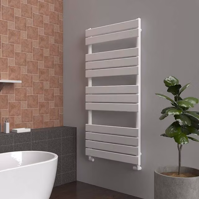 Lux Heat Flat White Towel Radiator in Matt White, W: 120 cm, H: 60 cm