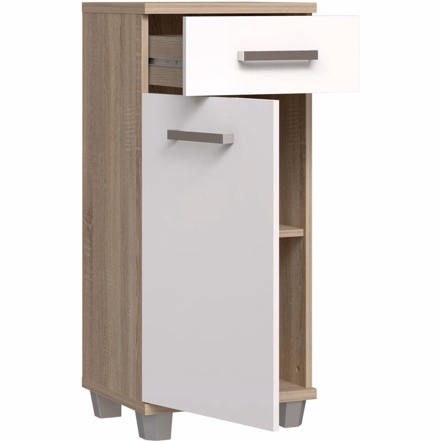 Furniture To Go Veris Bathroom Cupboard with 1 Door and 1 Drawer in Sonoma Oak and White High Gloss – 2