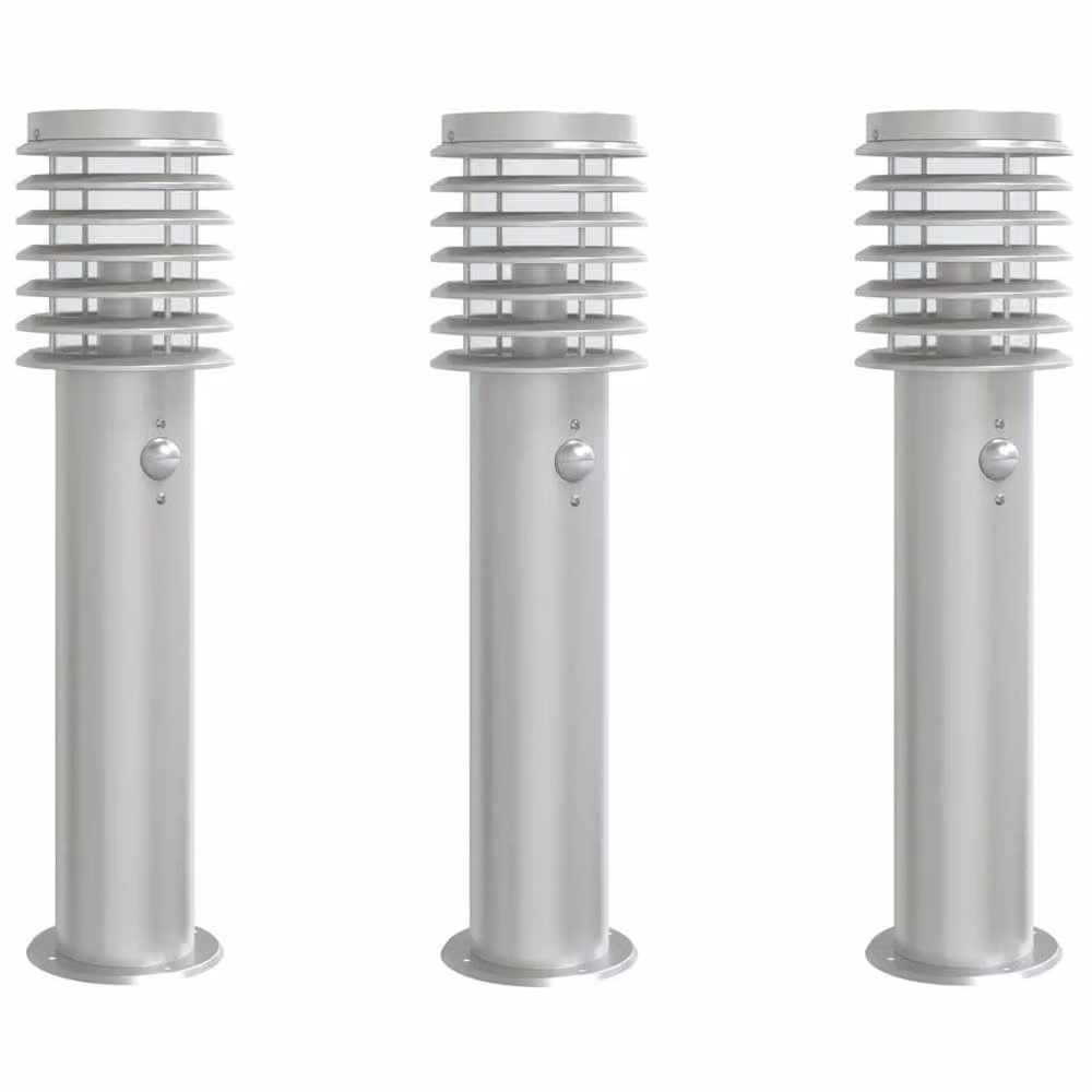 Berkfield Home Set of 3 Silver Stainless Steel Outdoor Motion Sensor Floor Lamps, Height: 60 cm – 2