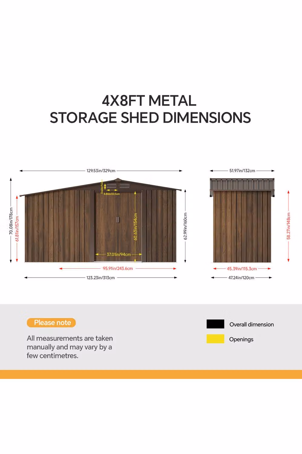 Garden Sanctuary Metal Garden Storage Shed with Log Storage, Brown, W: 329 cm, D: 120 cm, H: 178 cm – 4