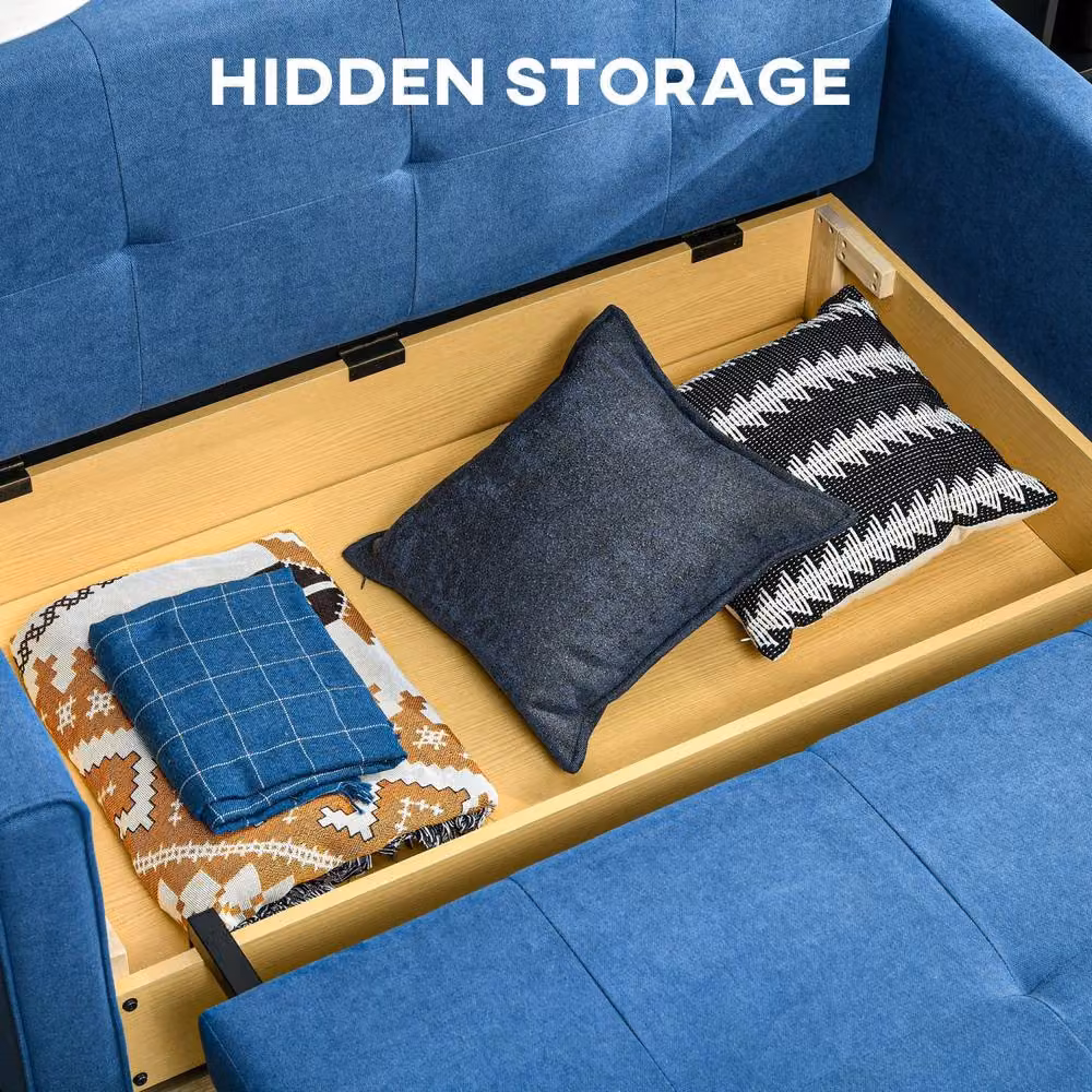 Wyld Haus Palani Bayo 2 Seater Sofa Bed with Hidden Storage in Dark Blue Snow Flannel Fabric – 5