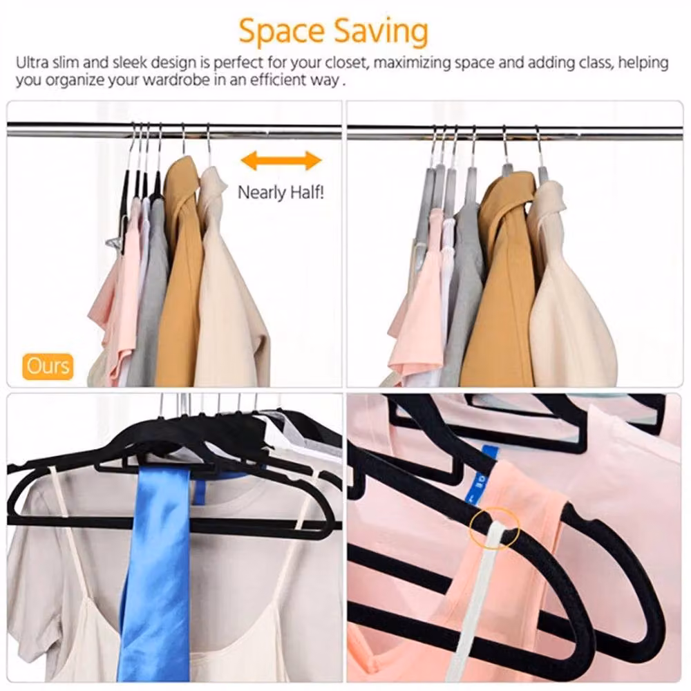Kelvenix 40 Pack Black Velvet Anti Slip Space Saving Coat Hangers W: 45 cm, H: 23 cm, D: 23 cm – 5