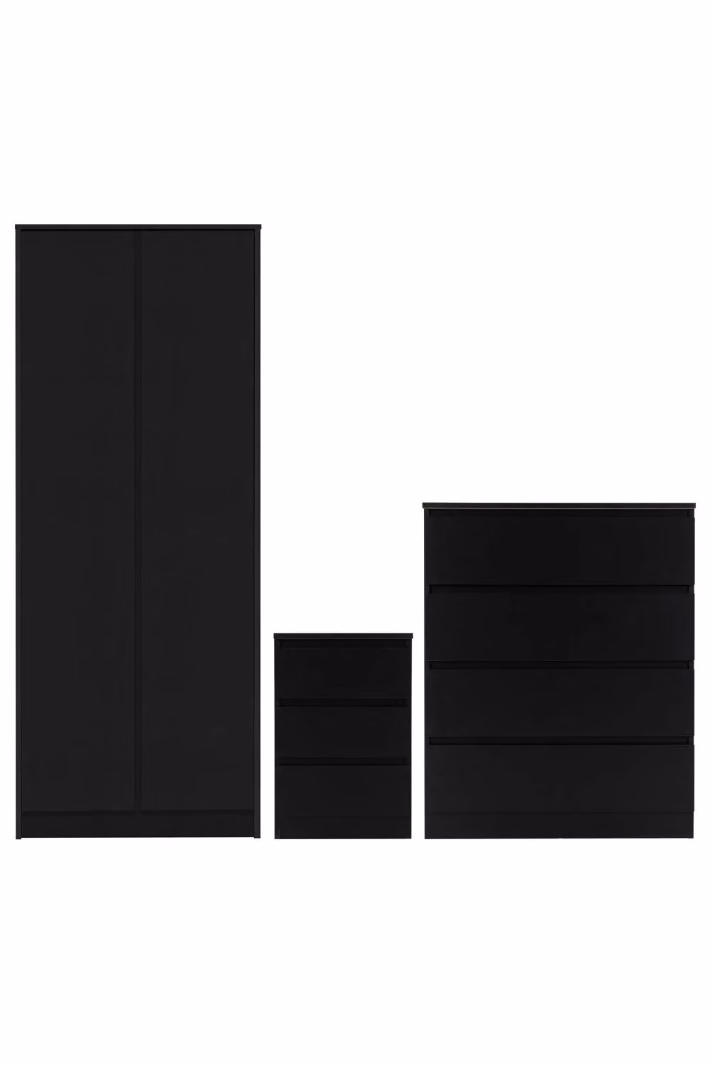 Seconique Malvern 3 Piece Modern Black Bedroom Furniture Set including Wardrobe, Chest of Drawers and Nightstand – 2