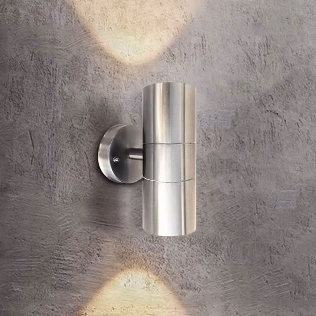 Extrastar Modern Up and Down Outdoor Wall Light in Silver Stainless Steel with GU10 LED Bulb Included (IP44)
