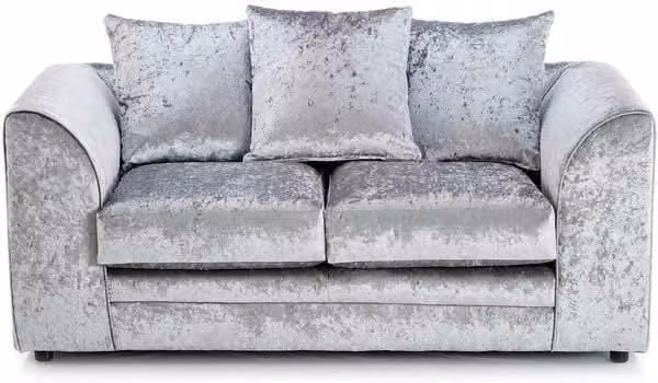 LUXURY LIFE Dylan 2 Seater Sofa in Silver Crushed Velvet Fabric with Solid Wood Frame