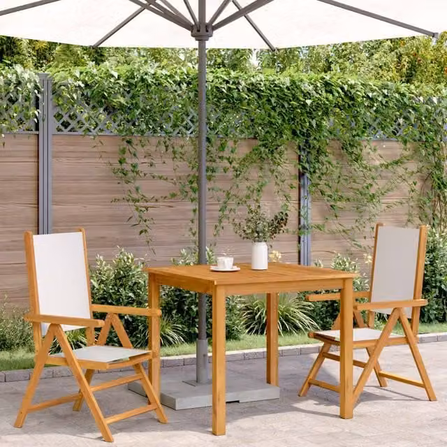 Berkfield Home Beautiful Garden Chairs, Set of 2, Cream White Acacia Wood and Polyester Fabric