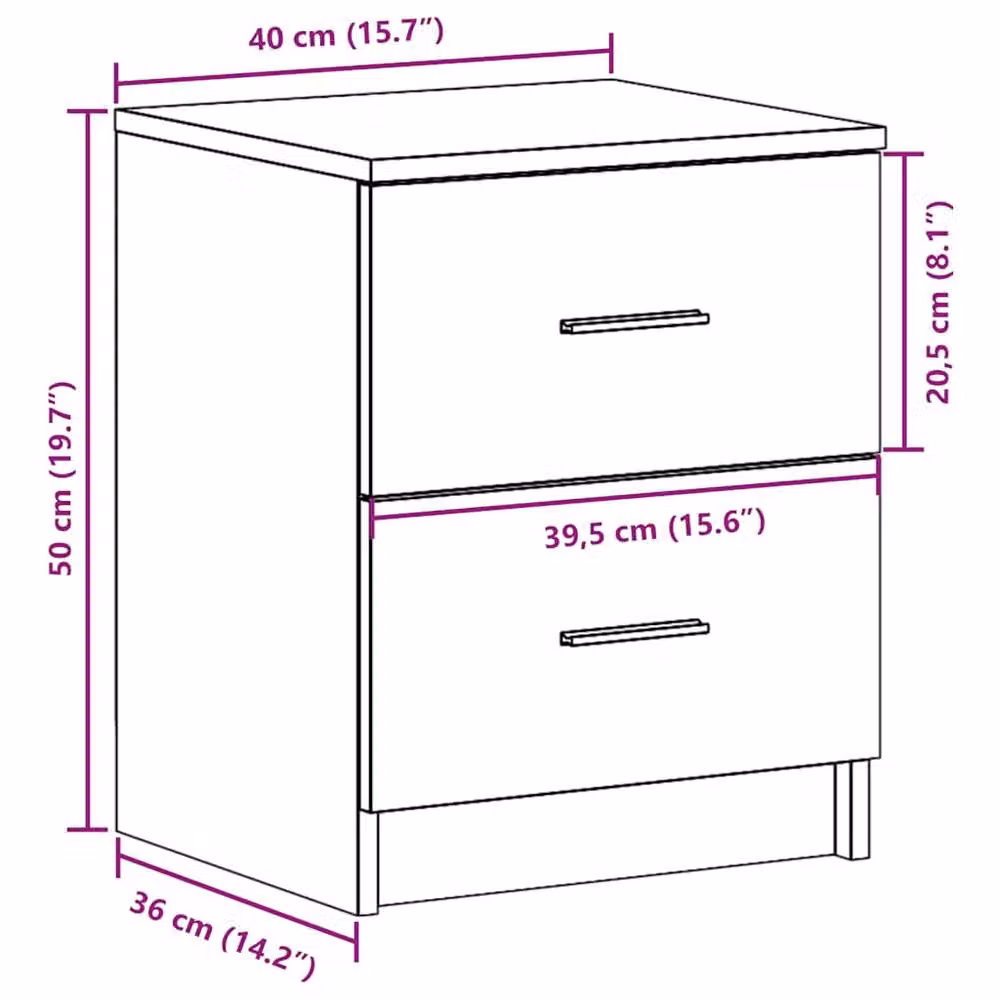 Berkfield Home Durable Bedside Cabinet with 2 Drawers in Smoked Oak Brown, W/D/H: 40 x 36 x 50 cm – 8