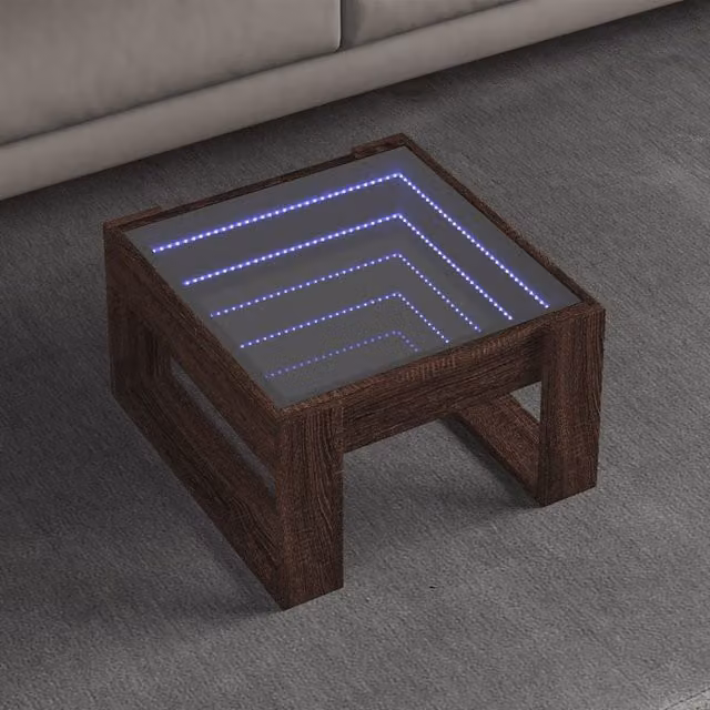 Berkfield Home Infinity LED Coffee Table in Brown Oak, W/D/H: 50 x 53 x 30 cm