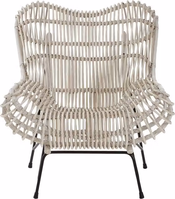 Interiors by Premier Java White Washed Rattan Curved Armchair with Metal Frame in Black