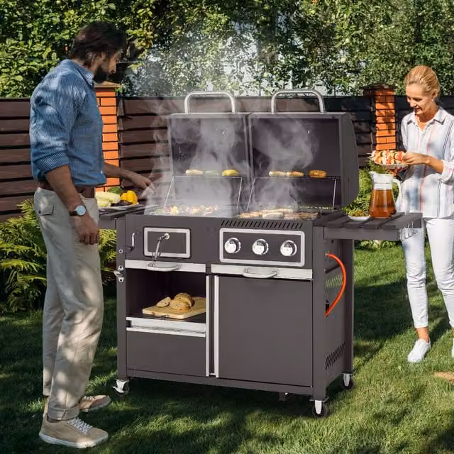 Tepro Toronto Kombi Gas and Charcoal BBQ in Black with Chrome Details and Thermometer