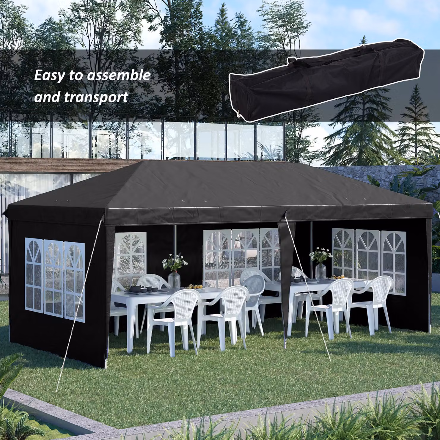 OUTSUNNY Height Adjustable Pop Up Garden Gazebo in Black, W: 300 cm, D: 300 cm, H: 270 cm – 3