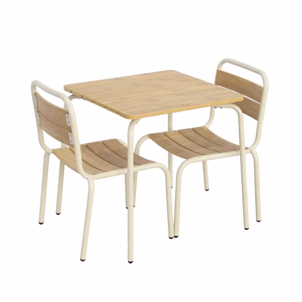 sweeek Children's Garden Table and 2 Chairs Set with Steel and Wood Decor in Beige – 2