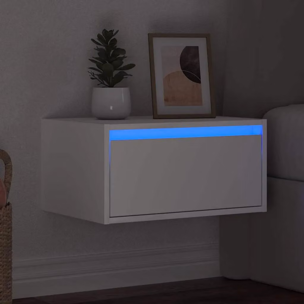 Berkfield Home Wall-mounted Bedside Cabinet with Integrated LED Lights in White Glossy Finish – 3