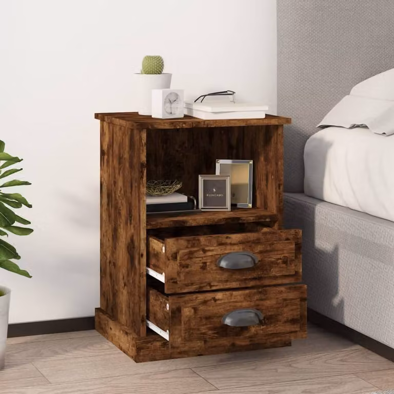 Berkfield Home Elegant Bedside Cabinets, 2 Pack, Smoked Oak in Brown, W/D/H: 43 x 36 x 60 cm