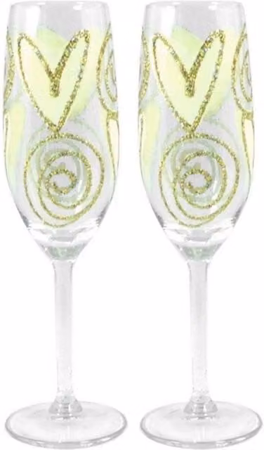 Xpressions4U Set of 2 Gold Champagne Flute Glasses in Transparent Glass