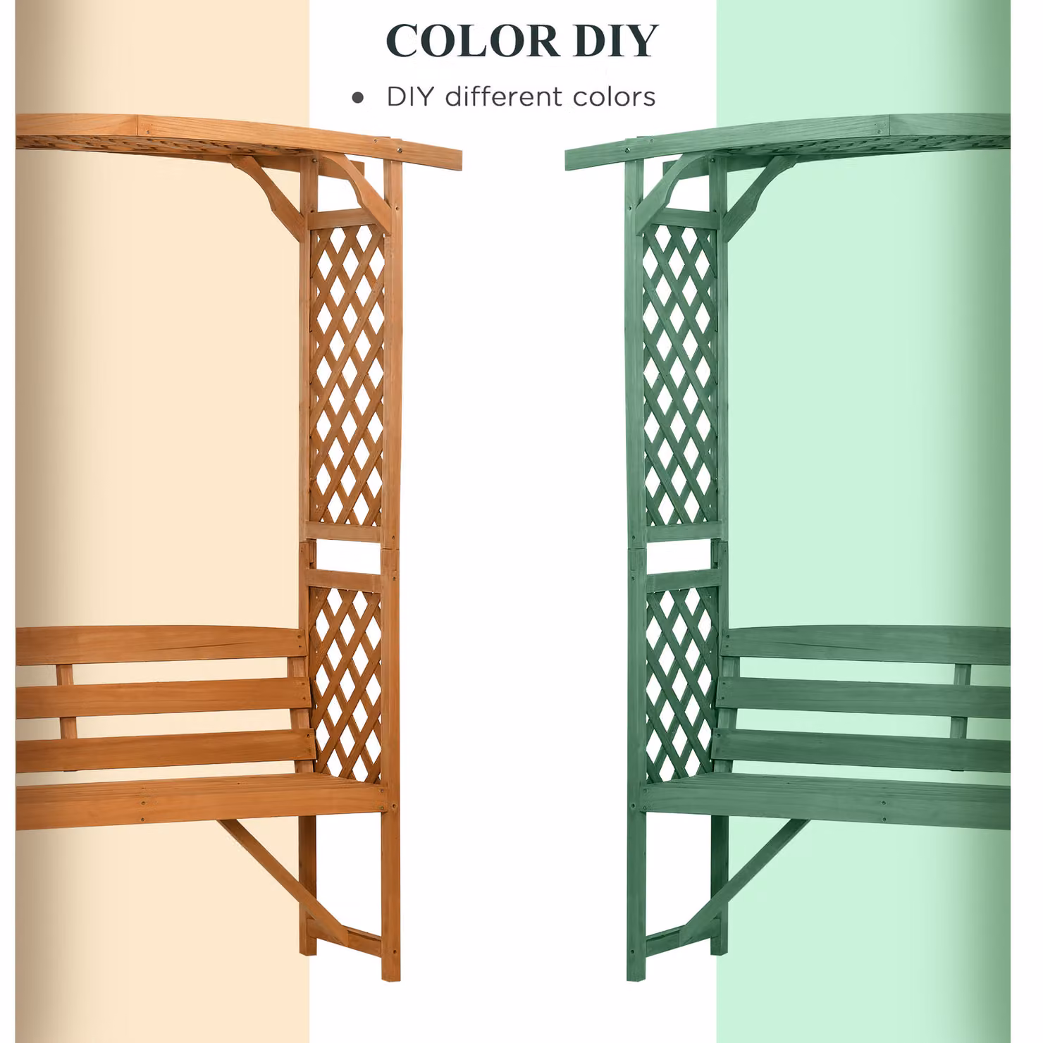 Outsunny Brown Lacquered Hardwood Garden Arch Pergola with Seat and Cushions – 4