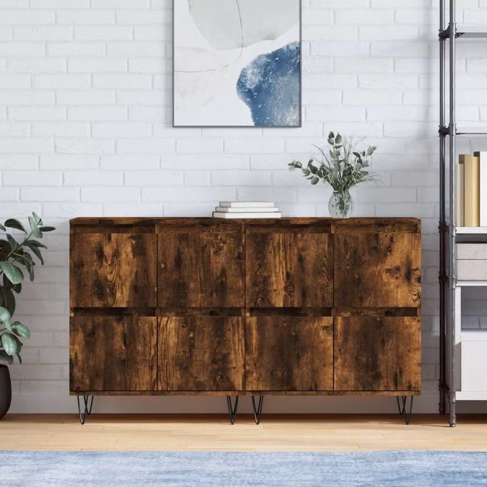 Berkfield Home Set of 2 Smoked Oak Industrial Sideboards in Brown, Engineered Wood and Metal – 2