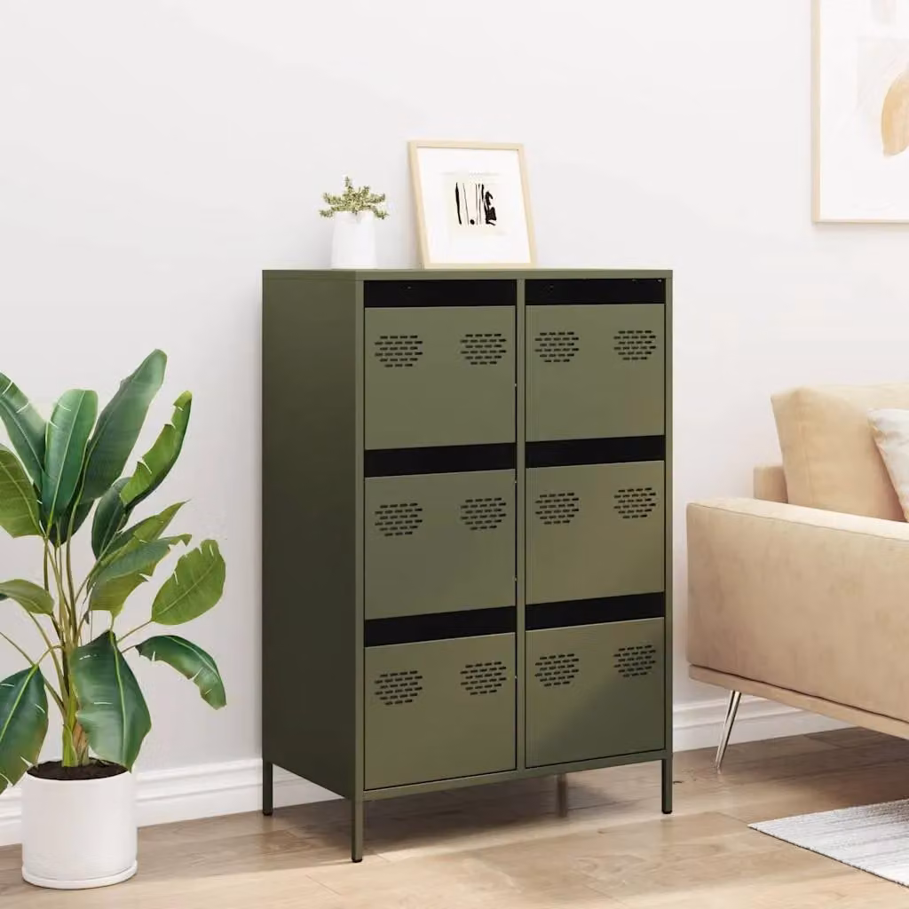 Berkfield Home Highboard in Olive Green Steel, W: 68 cm, D: 39 cm, H: 101.5 cm – 2