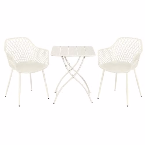 Core Products 3-Piece Bistro Garden Set with Lattice Armchairs and Folding Metal Table in White and Green