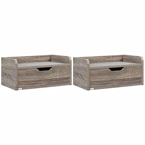 HOMCOM Set of 2 Grey Wall Mounted Floating Nightstands