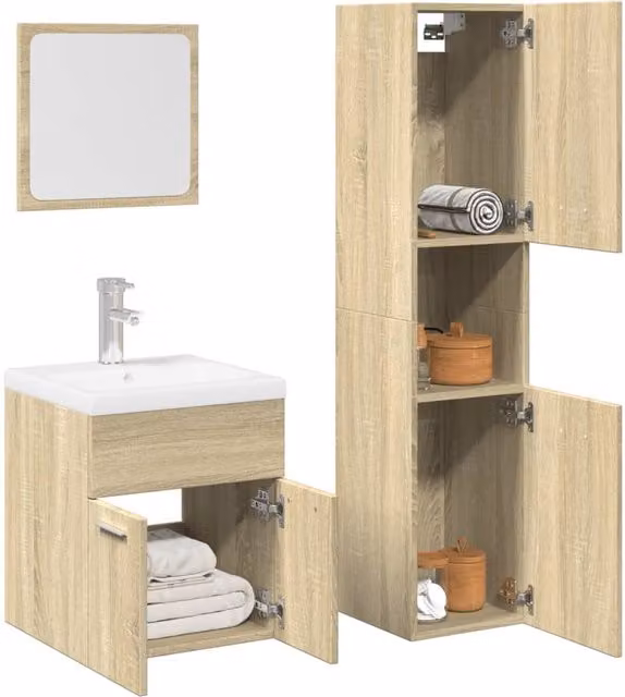 Berkfield Home 3 Piece Modern Bathroom Furniture Set in Sonoma Oak Brown