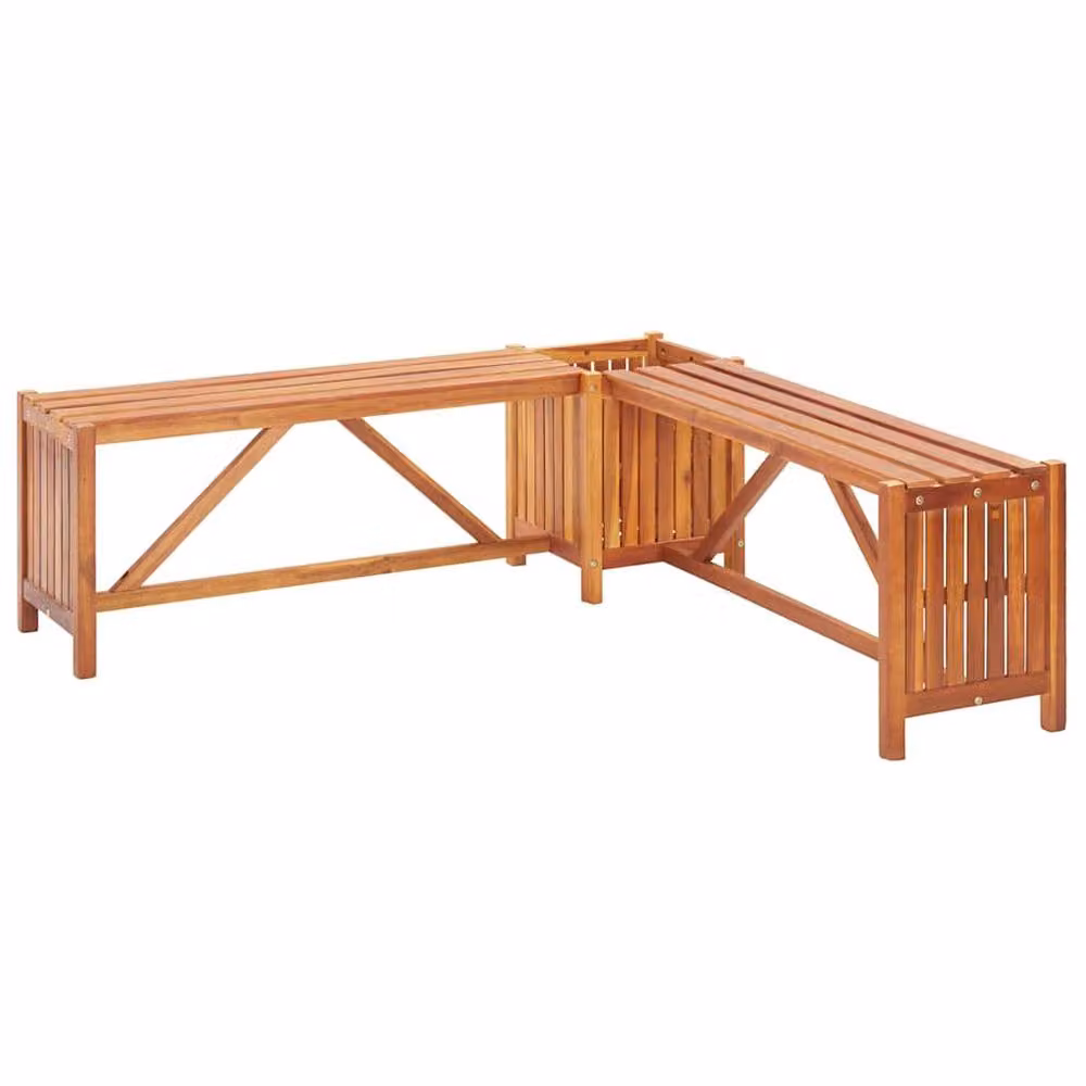 Berkfield Home Durable Garden Corner Bench with Planter, Solid Acacia Wood, Brown, W/D/H: 117 x 117 x 40 cm – 2