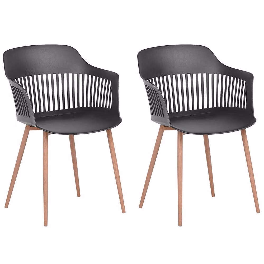 Wyld and Coco Set of 2 Black Synthetic Leather Dining Chairs with Open Back and Metal Legs – 2