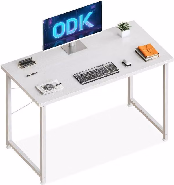 FORGEVIO Modern White Computer Desk for Home Office, W: 100 cm, D: 48 cm